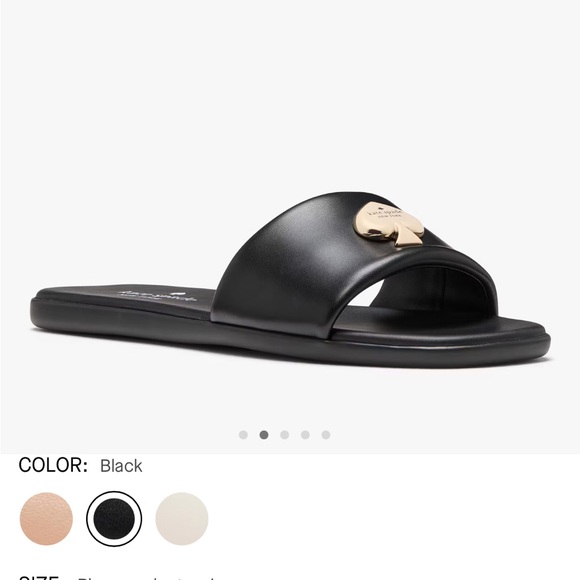 NIB Ladies Kate Spade Kendall Black Slides with Gold Logo Size 7 - Picture 7 of 7